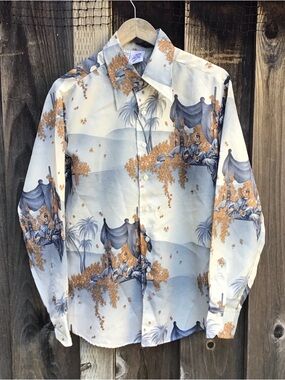 Vintage Kennington Button Up Shirt Scenic Western Cowboy 70s Disco Large